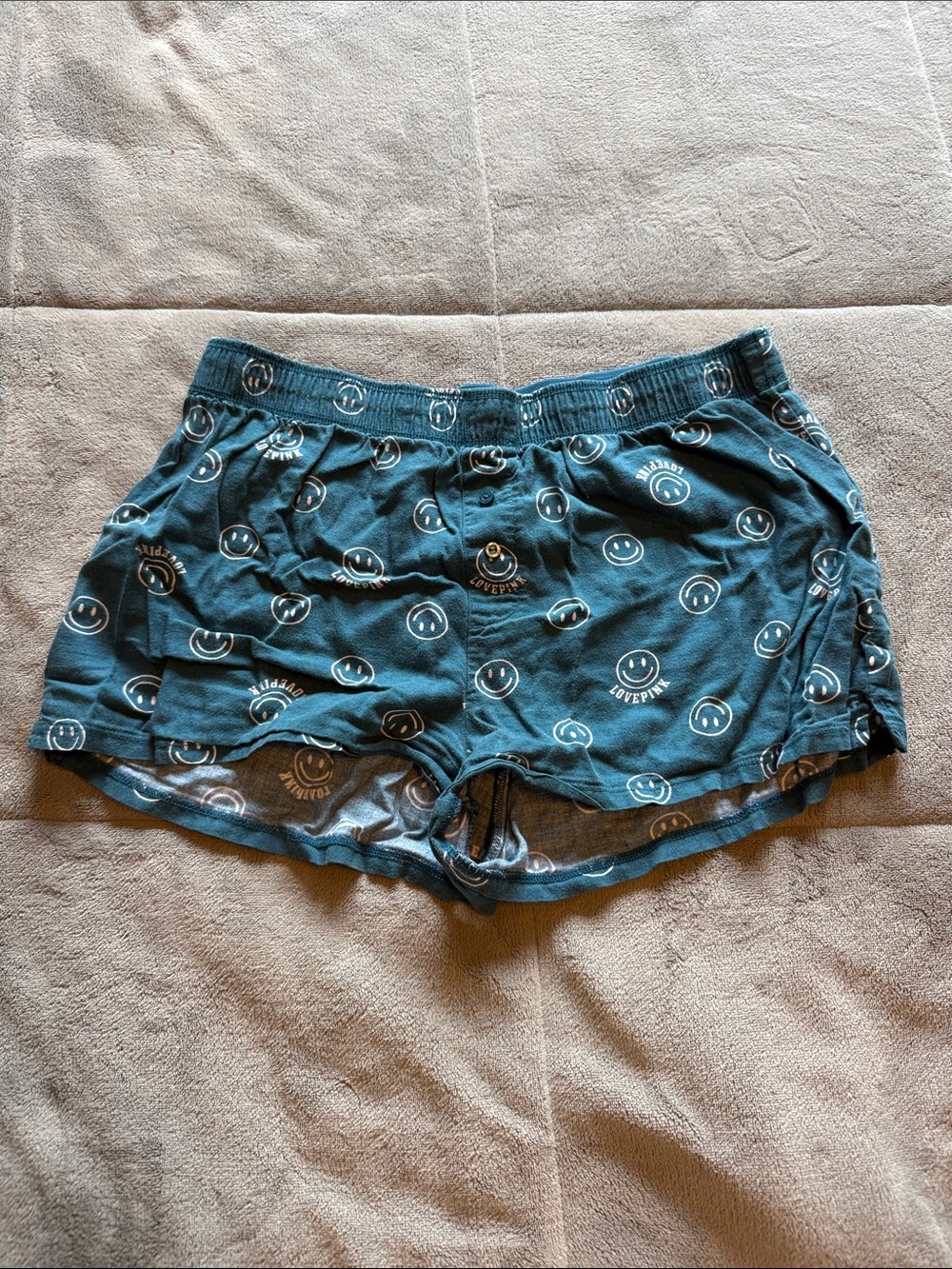 PINK Victoria's Secret Teal Smiley Print Lounge Shorts